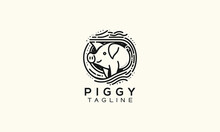 Pig Vector Logo Icon Minimalistic Line Art