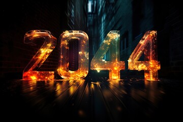 Wall Mural - New year Banner. 3d numbers on black background. Happy New Year. Generative AI