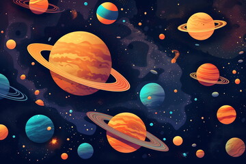 Wall Mural - Solar system. Colorful planets, galaxy and universe. Space cartoon