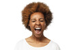 © Damir Khabirov - Close-up portrait of screaming with closed eyes crazy african american woman in blank white t-shirt