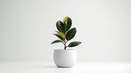 Rubber tree white pot style white background Ai generated art