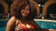 Curvy Black Woman by the Swimming Pool