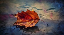Solitary Autumn Leaf Drifting Wallpaper Colorful Autumn Illustration Picture AI Generated Art