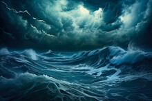 Stormy Ocean Waves And Sky. Dark Abstract Background. Ai Generated
