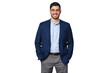 © Damir Khabirov - Businessman wearing blue suit, smiling at camera, standing with hands in pockets
