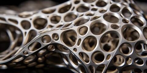 Abstract metallic structure created with additive manufacturing or 3d printing technique. Metal printing background.