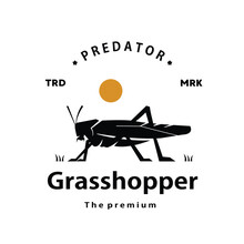 Vintage Retro Hipster Grasshopper Logo Vector Outline Silhouette Art Icon