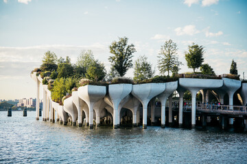 Wall Mural - View of the floating park called 'Little Island' in Hudson river at the West side of New York City, United States.