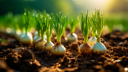 Canvas Print - young green onions in the garden