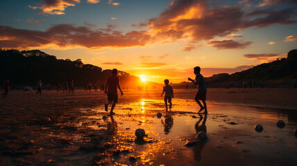 Wall Mural - silhouette people at sunset