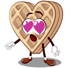 Wall Mural - vector mascot character of a heart-shaped waffle cake in love