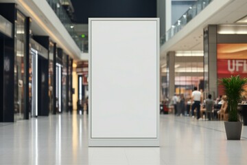 Wall Mural - Blank shopping Mall Poster Mockup. Advertisement in a public area. Empty vertical advertising sign in the shopping mall.