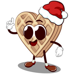 Wall Mural - vector mascot character of a heart-shaped waffle cake wearing a Santa Claus hat