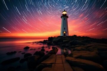 Wall Mural - Lighthouse on the seashore. Background with selective focus and copy space