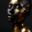 close up portrait of beautiful african woman with gold makeup