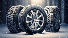 Wheels with winter tires are ready for winter. Snowy winter tire