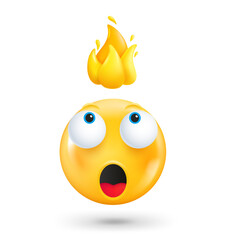 Poster - Yellow cute emoji face with red heart. Fall in love concept. 3d vector illustration 