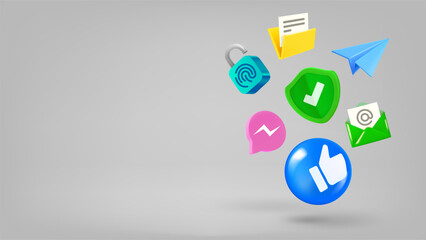 Aufkleber - Social media application icons on grey background. 3d vector illustration