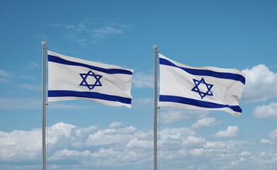 Two Israel flags, country relationship concept