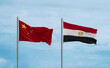 Egypt and China flags, country relationship concept