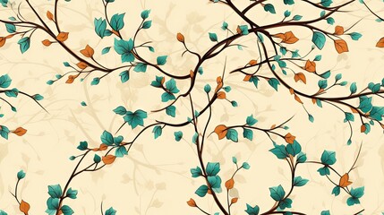 a tree branch with green leaves and brown leaves on it. generative ai