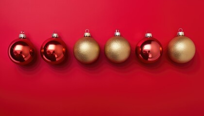 Wall Mural - red  and gold christmas balls  decoration ,top view   with copy space 