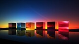 A row of cubes sitting on top of a body of water