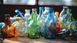 Des déchets de bouteilles en verre prêt à être recyclés. 
