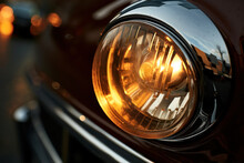 Close-up Of The Headlight Of A Vintage Car In The City