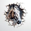A horse looking through a hole in a wall