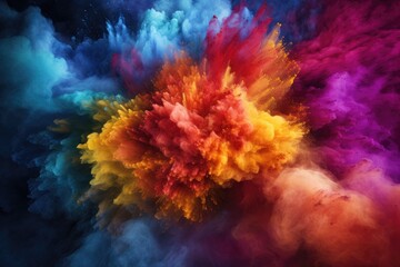 Wall Mural - Explosion of colored smoke. Colorful explosion of colored smoke. Background for design, Colored powder explosion. Abstract closeup dust on backdrop, AI Generated