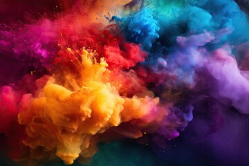 Wall Mural - Colorful ink in water on a black background. Abstract background, Colored powder explosion. Abstract closeup dust on backdrop, AI Generated