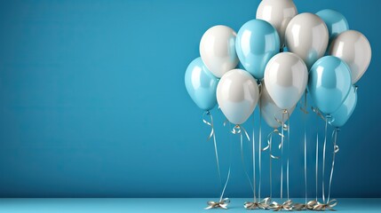  a bunch of blue and white balloons on a blue background.  generative ai