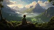© Anna - a painting of a person sitting on top of a mountain.  generative ai