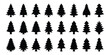 Christmas tree icons set. Vector illustration of pine trees silhouette