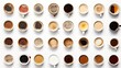 © Anna - a group of different types of coffees on a white surface.  generative ai