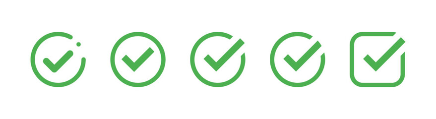 Fototapete - check box icon with correct, accept checkmark icons green tick box, check list circle frame - checkbox symbol sign. check mark box square frame