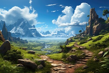 Wall Mural - Anime fantasy landscape with sky AI