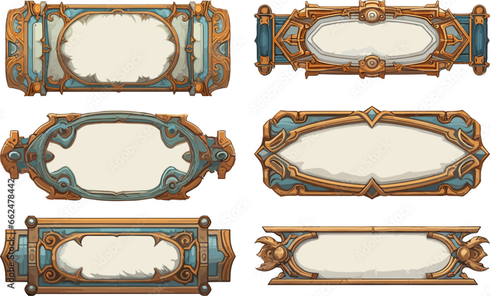 Medieval style game banners. Gems and gold ornat ornamented empty ...