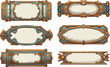 © LadadikArt - Medieval style game banners. Gems and gold ornat ornamented empty frames isolated, decorative medallion borders templates on white background