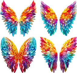 Wall Mural - Multicolor butterfly glass wings. Fashion fantasy stainedglass ornament colour plumage, colorful beautiful butterflies decor isolated on white