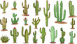 Wild desert cactus isolated icons. Doodle style cacti set, blooming mexican plants vector decorative clipart