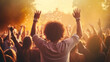 © Badass Prodigy - People on music festival in the summer, back view, daylight sunny summer day, big group at party with dj, summer nightlife, disco club outside, fun youth, entertainment festive concept