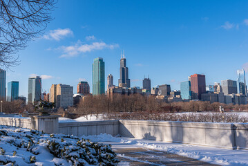 Wall Mural - Chicago skyline viewed during the day in winter.