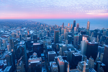 Wall Mural - Cityscape aerial view of Chicago from observation deck at sunset