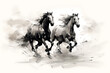 © makna - Horse illustration in Chinese brush stroke calligraphy in black and grey drawing inking