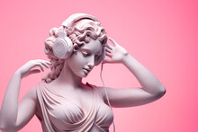 Antique Sculpture Of A Woman In Headphones	
