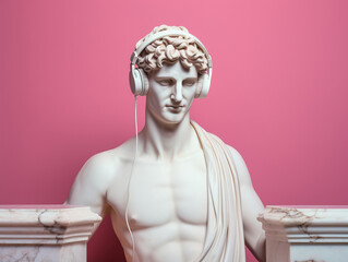 Wall Mural - Ancient Greek sculpture of a man in headphones.