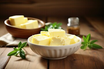 Wall Mural - Fresh butter in bowl wood backdrop