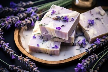 Poster - Handmade lavender soap and oils Health and self care Essential fragrance therapy Natural cosmetic